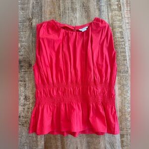 Calvin Klein Smocked Peplum Sleeveless Top Red Size M